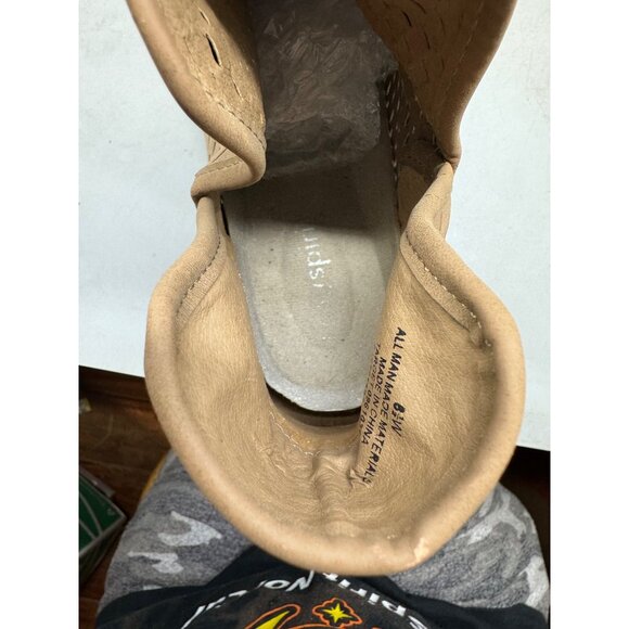 Tan Perforated Ankle Boots For Women Size 8.5 chunk 1" heal slip on V-sides READ - Picture 11 of 14